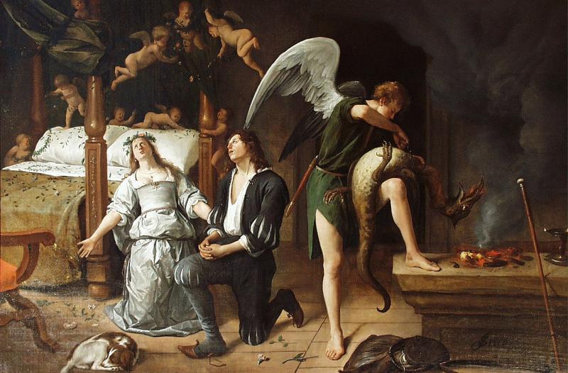 Jan Steen The Marriage bed of Tobias and Sarah.